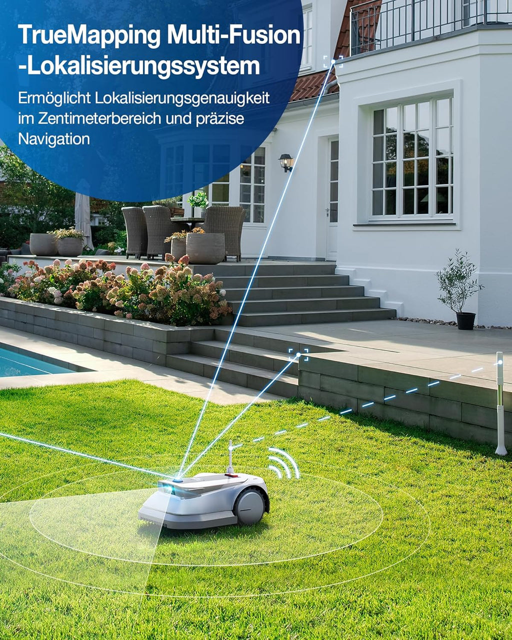 ECOVACS GOAT G1-800 Mhroboter ohne Begrenzungskabel 800㎡, Rasenmher Roboter mit TrueMapping-Multifusionslokalisierung, Hindernisvermeidung, 16-Zonen-Management, 45% Steigung, Videomanager
