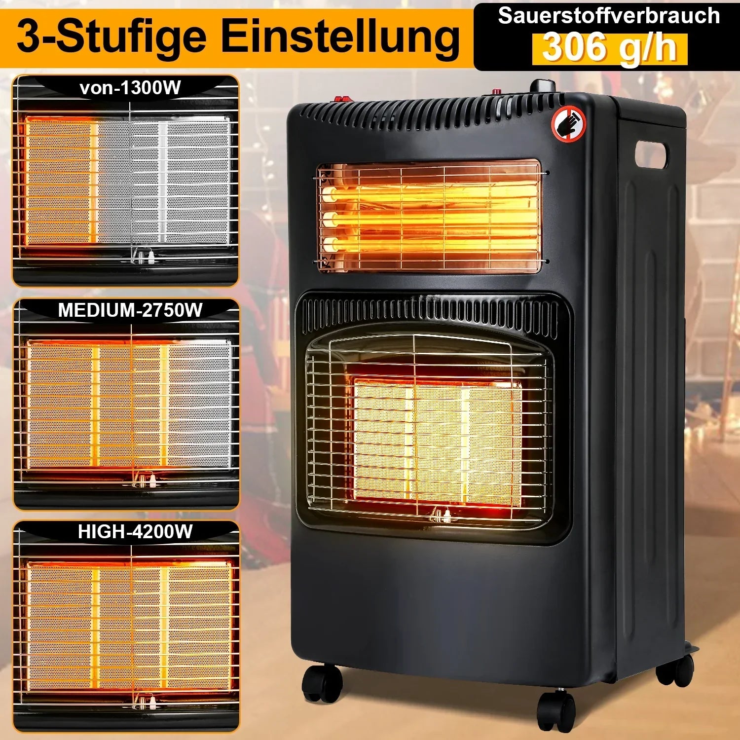 Sonnewelt Gasheizung 4200w und 1260w Gas-Elektro-Heizgert mit Gasdruckregler, Gasschlauch, Gasflaschen Adapter