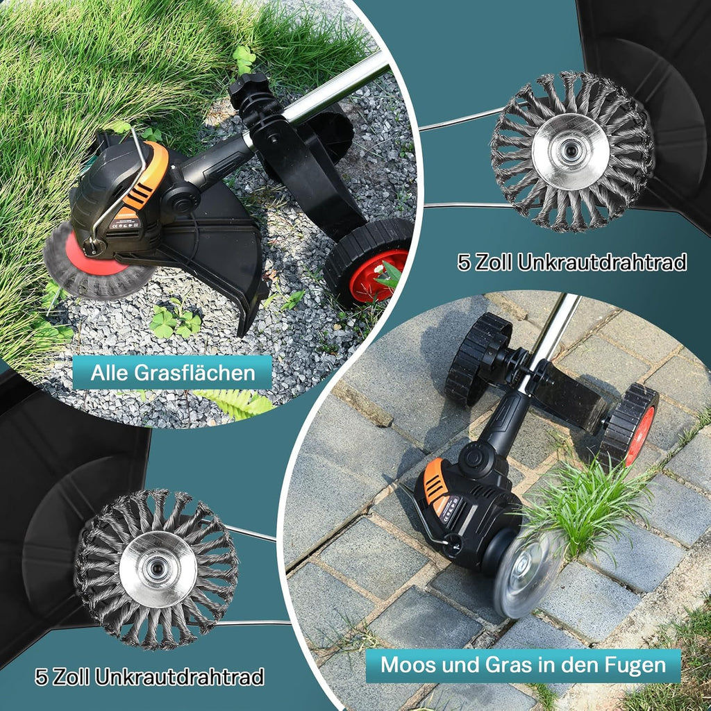 1200W Akku Rasentrimmer Kompatibel mit Makita-Akkus, 5-IN-1 Bürstenloser Elektrische Motorsense mit 3-Stufen-Geschwindigkeitsregelung, Freischneider Akku mit 5 Klingentypen und Unkrautbürste
