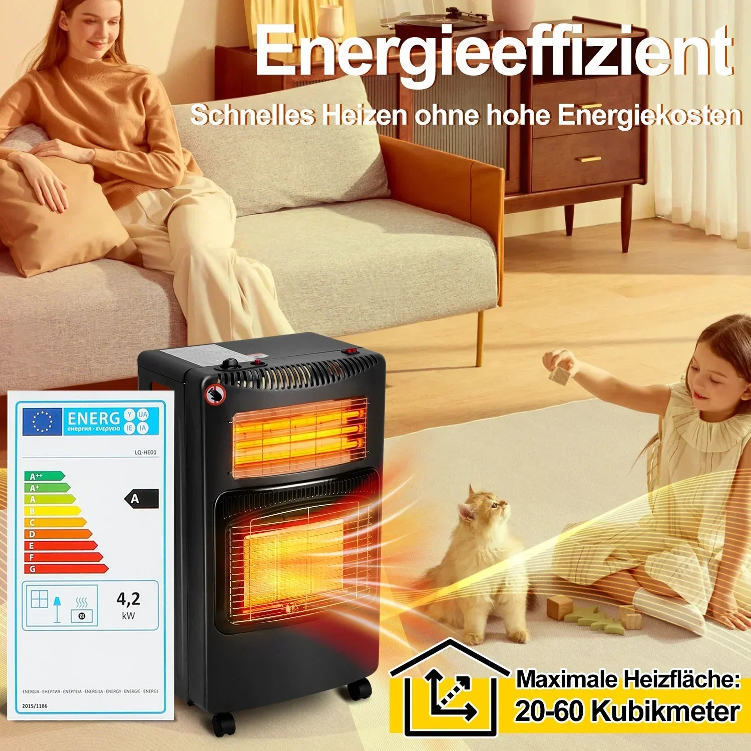 Sonnewelt Gasheizung 4200w und 1260w Gas-Elektro-Heizgert mit Gasdruckregler, Gasschlauch, Gasflaschen Adapter